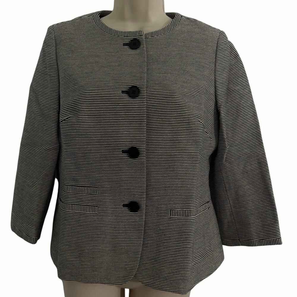 Talbots Cotton Striped Lined Blazer Size 4 Petite Tailored Fit